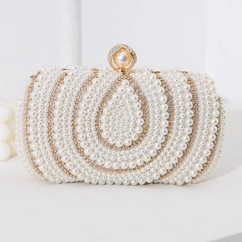 Luxury Diamond Rhinestone Pearls Beaded Wedding Clutch Purse Ladies Bridal Evening Bags Fashion Womens rhinestone hand bags
