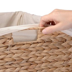 Panier demi-lune en jacinthe d'eau tissée de la meilleure qualité: panier à linge avec couvercle, poignées et doublure amovible - Product Image 4