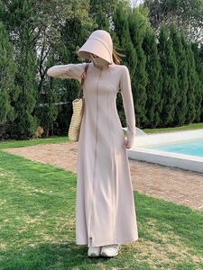 <span class=keywords><strong>Robe</strong></span> <span class=keywords><strong>longue</strong></span> noire ajustée pour femme, nouvelle collection été, avec logo personnalisé, protection <span class=keywords><strong>UV</strong></span> UPF40+, en Spandex/Nylon, col boutonné, <span class=keywords><strong>anti</strong></span>-<span class=keywords><strong>UV</strong></span> - Product Image 4