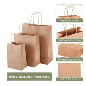 ถุงกระดาษคราฟท์สีน้ำตาลคลาสสิกพิมพ์ลายตามสั่ง พร้อมหูหิ้ว - บรรจุภัณฑ์แบบใช้แล้วทิ้ง รีไซเคิลได้ เป็นมิตรกับสิ่งแวดล้อม สำหรับอาหารจานด่วน พร้อมโลโก้ - Product Image 4