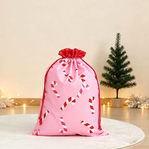 Bolsas de Regalo Personalizadas de Lona con Cordón, Diseño de Bastón de Caramelo, Sublimación Personalizada, para Recuerdos de Fiesta - Product Image 1