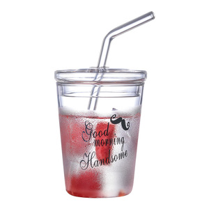 Schattige Transparante Glazen Beker Met Aardbei Patroon Stro Deksel En Grote Capaciteit Voor Melk Koffie - Product Image 4