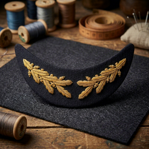 Casquette PEAK VISOR 677 avec sangle tressée dorée, visière noire et insigne brodé d'aile, casquette d'aviation - Product Image 1