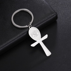 Égypte <span class=keywords><strong>Ankh</strong></span> Croix Lotus Pendentif Porte-clés pour Hommes Femmes Acier Inoxydable Porte-clés Amulette Bijoux Cadeaux - Product Image 3