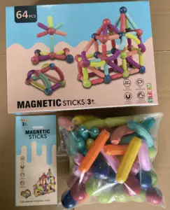 64PCSスマート磁気ボールロッドおもちゃ子供のための教育用磁気おもちゃ3Dアセンブリビルディングブロック磁気ボールとスティック