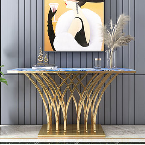 Home Furniture Black Titanium <strong>Mirror</strong> Stainless Steel Marble Top Sofa <strong>Console</strong> Coffee <strong>Table</strong> - Product Image 1