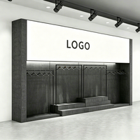 Présentoir mural personnalisé gratuit pour vêtements, style industriel, avec boîte lumineuse pour logo et plateforme étagée