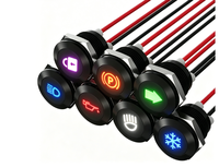 12 interrupteurs à bouton-poussoir métalliques 12V avec LED, symboles de voiture, à maintien momentané, ronds, étanches, pour tableau de bord de voiture et bateau