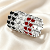Bagues en argent sterling 925 plaqué or pour femmes, avec initiales en forme de cœur en émail couleur bonbon et pavé de pierres