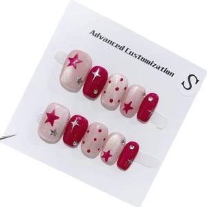 Venta al por mayor de lujo de moda <span class=keywords><strong>Rosa</strong></span> Press-On Nails Diseño de salón hecho a mano para dedos de larga duración Unique Stick-On Nails - Product Image 3