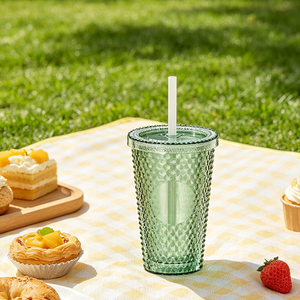 Vaso de Plástico Transparente de 17 oz con Logotipo Personalizado, Tapa con Diseño de Diamante, Pajita, <span class=keywords><strong>a</strong></span> Prueba de Fugas, Libre de BPA, Apto para <span class=keywords><strong>Agua</strong></span> Hirviendo, para Uso en Exteriores - Product Image 4