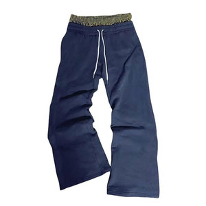 Pantalon double taille élastique pour hommes Pantalon de jogging simple, uni, de couleur unie, avec logo personnalisé - Product Image 3