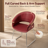 Chaise rembourrée rouge avec dossier entièrement incurvé, assise en mousse rembourrée, structure en métal, hauteur 78 cm, hauteur de l'assise 46 cm