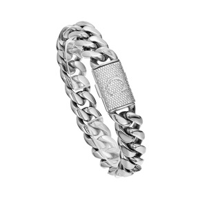 Cadena Cubana de Acero Inoxidable de 14 mm de Ancho para Hombre con Cierre de Letra del Alfabeto con Circonitas Cúbicas |   Joyería Hip Hop para Hombre de la A a la Z - Product Image 5