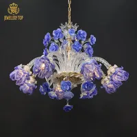 Lustre en verre artisanal moderne de luxe, nouveau design, fleurs décoratives, couleur optionnelle, source de lumière LED facile à installer