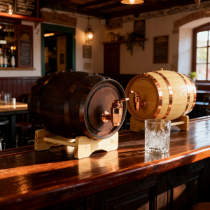 Fût en chêne avec support, fût à whisky en bois vintage, distributeur de bière, tequila, rhum, whisky, fûts pour la fabrication de vin - Product Image 1