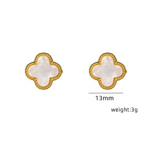 Women's Four-Leaf Clover Cross-Border Influencer 18K Gold-Plated Double-Sided OL Mother-of-Pearl Lucky Earrings - Product Image 4