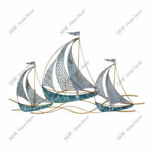 أفكار هدية للمنزل لغرفة المعيشة ، مركب معلق على الحائط ، ديكور منزلي ساحلي للشاطئ والشاطئ والمتوسطي على الحائط المعدني - Product Image 1