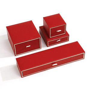 Supplier Customizable Logo High-end Red Leatherette Paper Drawer <b>Jewelry</b> Set <b>Boxes</b> for Ring Pendant Necklace Bracelet Wedding - Product Image 5