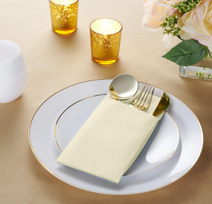 <span class=keywords><strong>Serviettes</strong></span> de table jetables <span class=keywords><strong>pré</strong></span>-<span class=keywords><strong>pliées</strong></span> 40x40cm 55gsm 1 plis avec fourchettes <span class=keywords><strong>pliées</strong></span> en poche pour mariage, Noël, baby shower - Papier Airlaid - Product Image 3