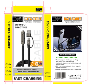 Cavo di Ricarica Rapida 240W <span class=keywords><strong>2</strong></span> in 1 USB-C con Supporto per Telefono, Pieghevole, Regolabile, Intrecciato, Conduttore in Rame Stagnato, Design Durevole - Product Image 6