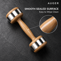 Haltère de Luxe AUGER en Bois Naturel avec Anneaux de Poids Métalliques, Poignée Lisse, Équipement d'Entraînement de Force Personnalisé pour la Maison