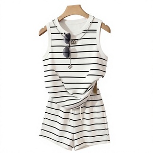 Women Floral Printed 2-Piece Sleeveless Knitted Polyester/Cotton Tank Top Shorts Set O-Neck Regular Casual Summer Wear - Product Image 3