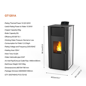 Chaudière <span class=keywords><strong>à</strong></span> granulés moderne <span class=keywords><strong>à</strong></span> haute efficacité GT1201A 12,2 kW, contrôlée par WiFi, poêle <span class=keywords><strong>à</strong></span> granulés de <span class=keywords><strong>bois</strong></span> hydro autoportante - Product Image 2