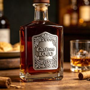 Étiquettes métalliques personnalisées 3D gaufrées de qualité supérieure, plaquées or, avec logo de marque, autocollant décoratif pour bouteilles de whisky, rhum et vin - Product Image 1