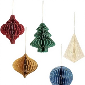 Éventails pliants modernes en papier demi-cercle, boules en nid d'abeille en forme de goutte, pampilles, décor de plafond - Product Image 1