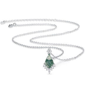 Collier en argent sterling S925 avec agate mousse, pendentif vintage en forme de cerf-volant incrusté de zircon, bijou élégant en argent pour femme - Product Image 2