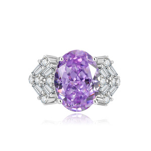 Latest Trending Jewelry <b>Copper</b> 10*12mm Oval Cut Cubic Zirconia Purple Pendant <b>Necklace</b> Rings Jewellery Set For Women - Product Image 5