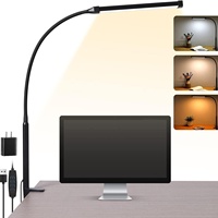Lámpara de Escritorio LED con Clip, Blanca, para Oficina, Trabajo, Computadora, Brazo Largo Ajustable en Forma de I, Alta Luminosidad, Metálica, Alimentación USB, CE