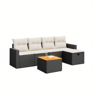 Conjunto de Sofás de Jardín en Negro y Crema, Muebles de Exterior de Ratán PE con Cojines de Espuma de Alta Densidad, Diseño Contemporáneo - Product Image 1