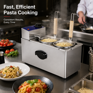 Cuiseur à pâtes électrique professionnel 220V en acier inoxydable, bouilloire à nouilles de comptoir à double panier pour restaurant, traiteur et cuisine - Product Image 5