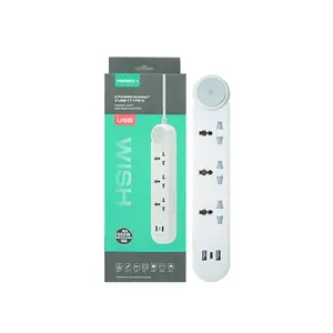 High Quality Household 3 Outlets 10a 2 Usb Ports Surge Protection Plug-in Charging Station Portable Travel Power Strip