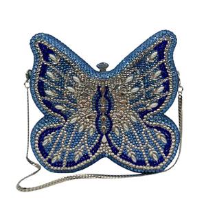 Bolso de mano con diamantes de imitación y mariposas para mujer, bolso de noche con cadena y cuentas de cristal, bolso de fiesta de cóctel azul claro brillante - Product Image 3
