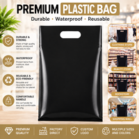 Sac en plastique noir personnalisé avec poignée découpée, imperméable, réutilisable pour vêtements, cosmétiques, livres, cadeaux, impression de logo OEM