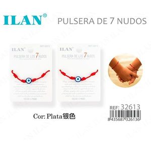 Braccialetto Ilan con 7 Nodi, Filo Rosso con Occhio, Colore Argento, Fatto a Mano - Product Image 1