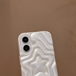 3D Stars Ripples Soft TPU Phone Case para <span class=keywords><strong>iPhone</strong></span> <span class=keywords><strong>13</strong></span> 14 15 16 Pro Max Glitter White Color sólido Wave Pattern Funda trasera a prueba de golpes - Product Image 3