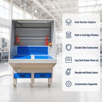 Table de travail mobile industrielle robuste avec système de collecte des poussières par aspiration et filtre à cartouche pour ponçage, meulage et atelier métallique