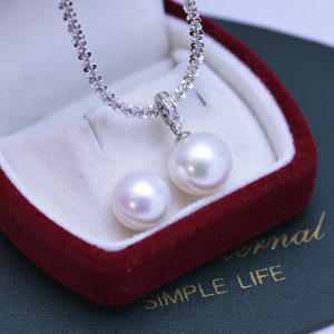 Colgante de Perla Blanca de Agua Dulce de 13-14 mm para Mujer, Cadena Gruesa de Plata S925 Ajustable, con Brillo Intenso y Ligeras Imperfecciones, Wenchi - Product Image 2