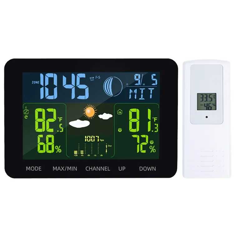 Clock Clock Weather Station Color Screen Indoor Outdoor Thermometer Hygrometer Wireless Desk Alarm Clock With Adapter Household