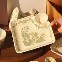 [Chun Ye Mo Li] Assiette en céramique élégante style vintage, motif végétal, compatible micro-ondes, Nouvelle Collection 2026