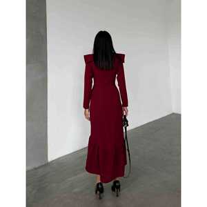 Elegante Vestido Rojo Midi con Detalle en el Hombro, Vestido de Noche para Mujer, Talla S, Corte Ajustado - Product Image 2