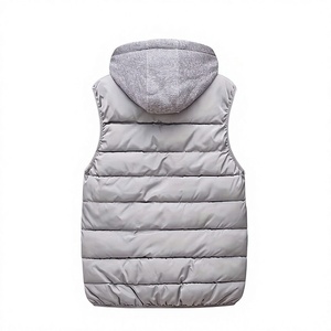 Men's Gray Hooded Winter Vest Zipper Pockets Casual Outerwear Windproof Solid Color Polyester Wadding Canvas 340g - Product Image 2
