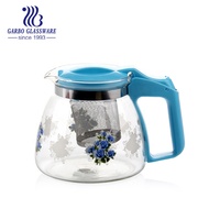 Mifa-théière transparente en verre borosilicate, de qualité alimentaire, résistante à la chaleur, décalcomanie, avec poignée en plastique, vente en gros