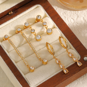 Drop <b>Earrings</b> Teardrop Shape Stainless Steel Studs Bezel Setting Party Jewelry <b>Gold</b> Tone Crystal <b>Dangle</b> <b>Earrings</b> For Women - Product Image 2