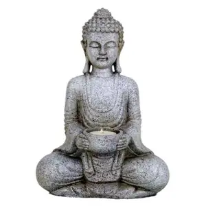 Personalizzato Solo, Trovare Qualcosa di Diverso Meditazione Buddha Supporto di Candela Grigio Polyresin 27cms