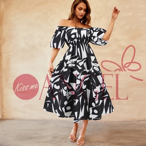 KISS ME ANGEL été sexy une épaule manches bouffantes <span class=keywords><strong>fleur</strong></span> imprimé mode décontractée grande balançoire tempérament sexy femmes <span class=keywords><strong>robe</strong></span> - Product Image 5